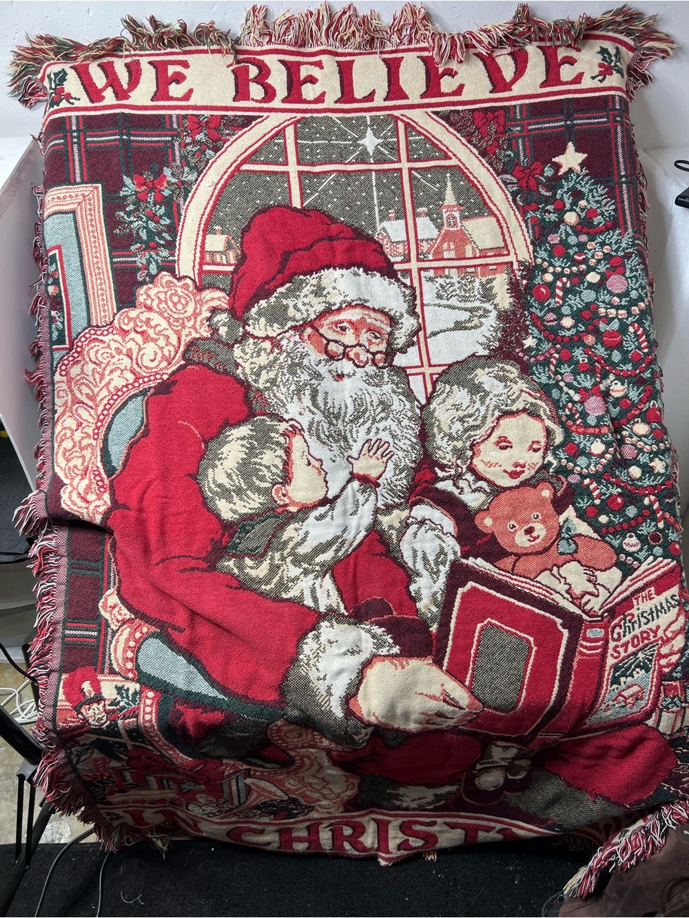 Vintage Christmas Santa Claus We Believe Woven Tapestry Throw Blanket
44x60